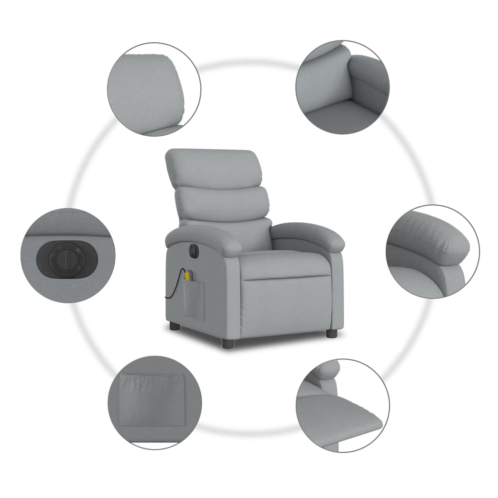 vidaXL Electric Massage Recliner Chair Light Gray Fabric