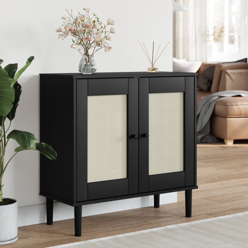 vidaXL Sideboard SENJA Rattan Look Black 31.5"x13.8"x31.5" Solid Wood Pine