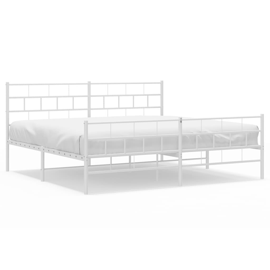 vidaXL Metal Bed Frame without Mattress with Footboard White 76"x79.9"