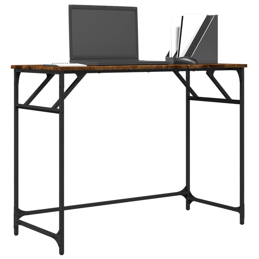 vidaXL Desk Smoked Oak 39.4"x17.7"x29.9" Engineered Wood and Powder-coated Steel