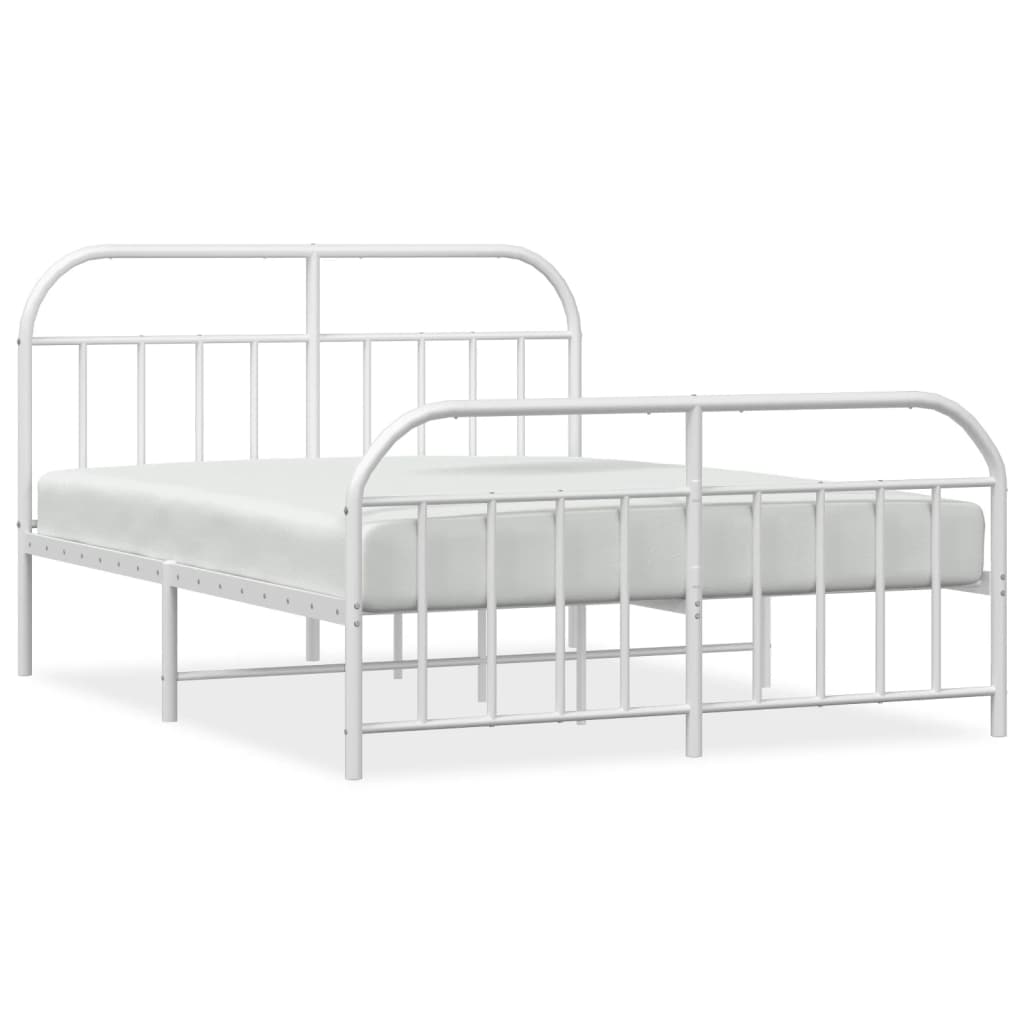 vidaXL Metal Bed Frame with Headboard and Footboard White 53.9"x74.8" Full