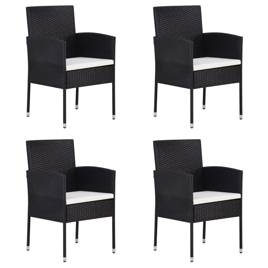 vidaXL Patio Chairs with Cream White Cushions 4 pcs Black Poly Rattan