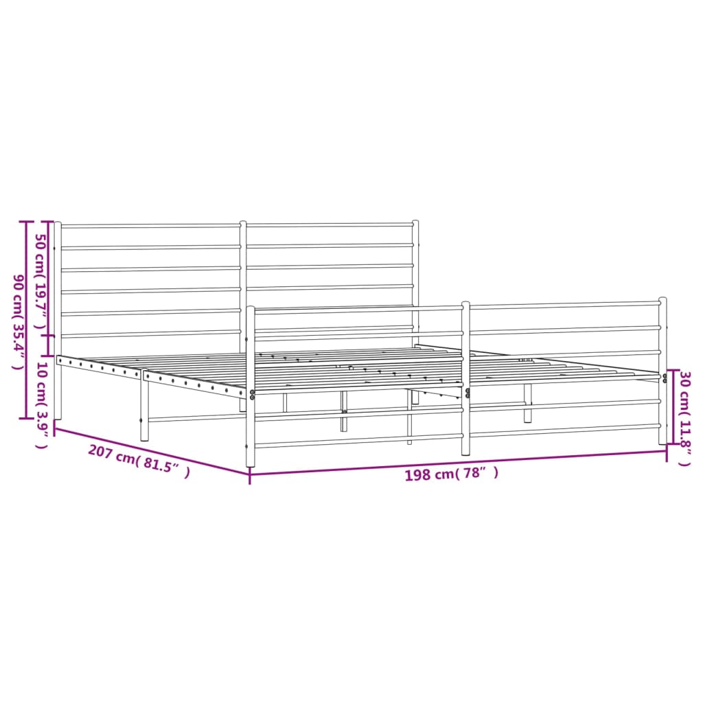 vidaXL Metal Bed Frame without Mattress with Footboard Black 76"x79.9"