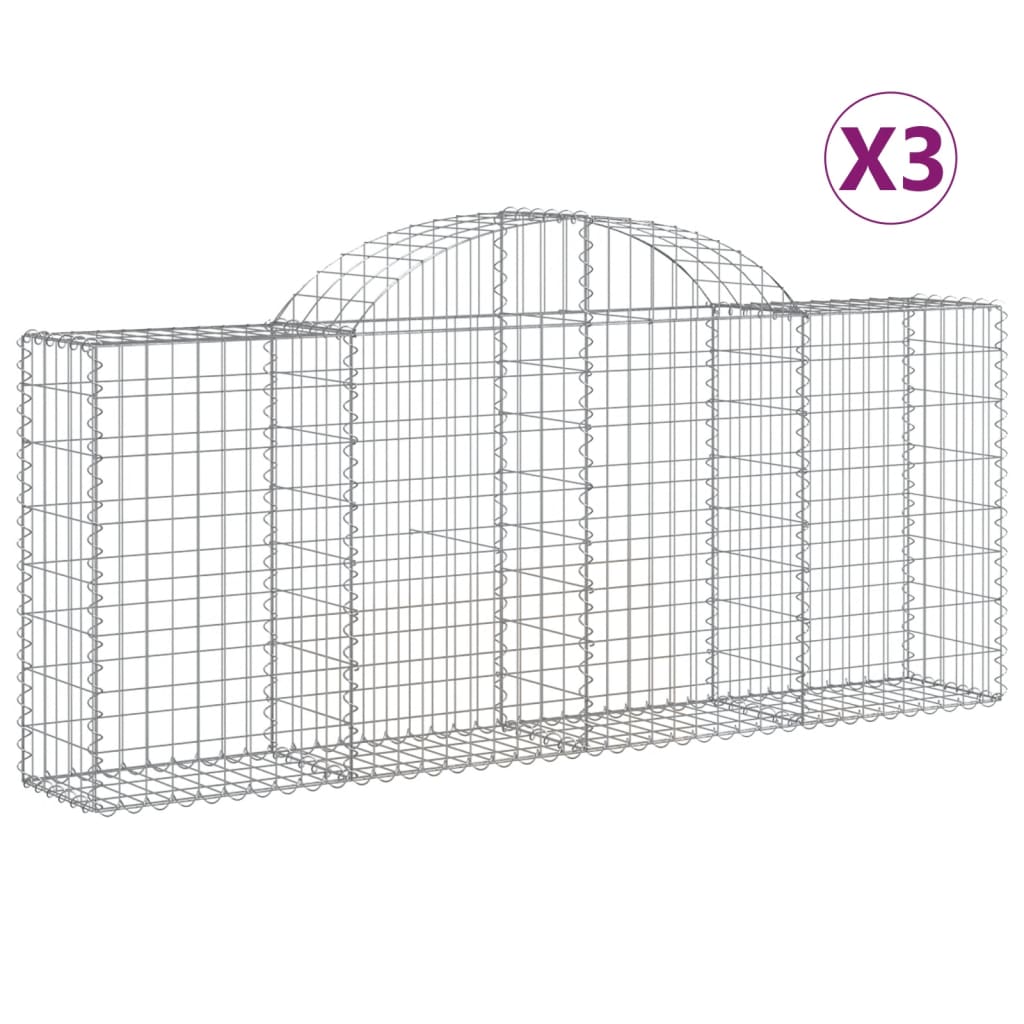 vidaXL Arched Gabion Baskets 3 pcs 78.7"x11.8"x31.5"/39.4" Galvanized Iron