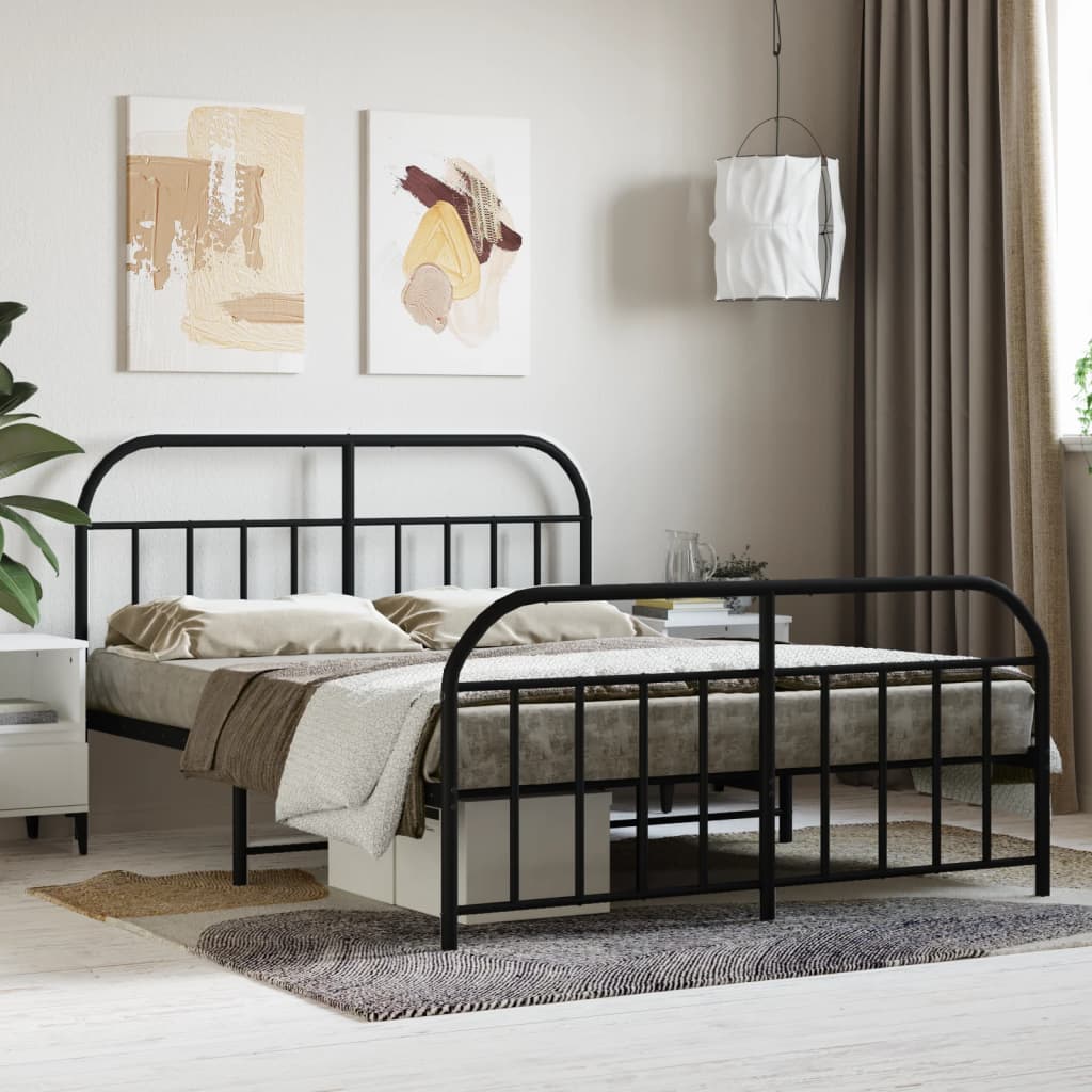 vidaXL Metal Bed Frame with Headboard and Footboard Black 53.9"x74.8" Full