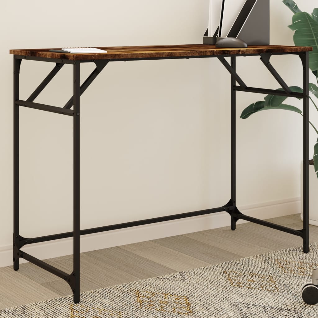 vidaXL Desk Smoked Oak 39.4"x17.7"x29.9" Engineered Wood and Powder-coated Steel