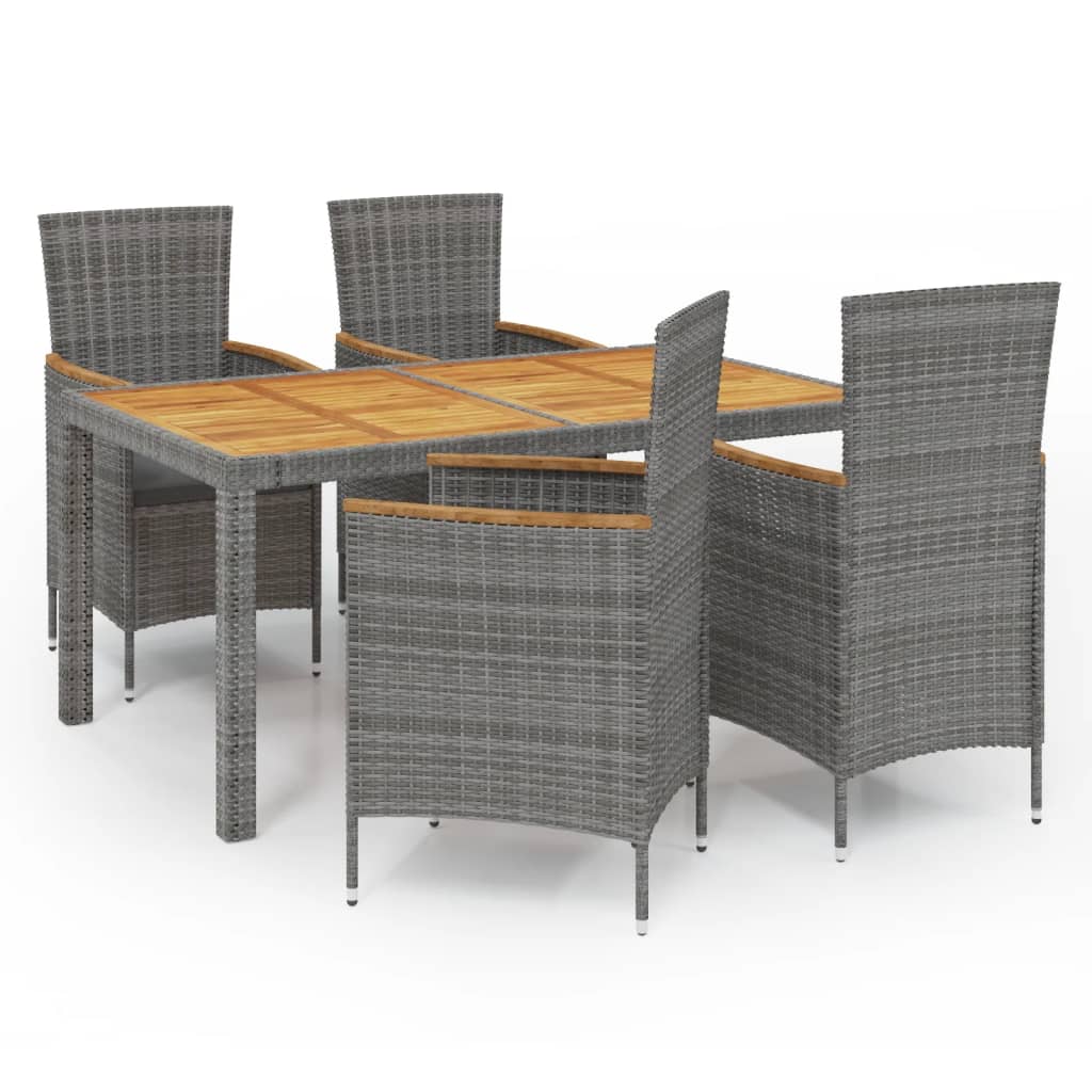 vidaXL 5 Piece Patio Dining Set with Cushions Poly Rattan Gray