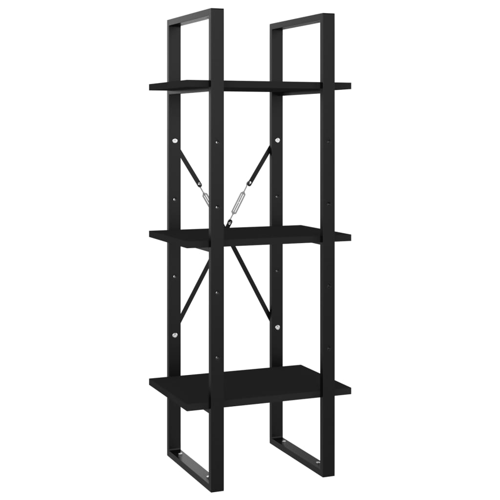 vidaXL 3-Tier Book Cabinet Black 15.7"x11.8"x41.3" Engineered Wood