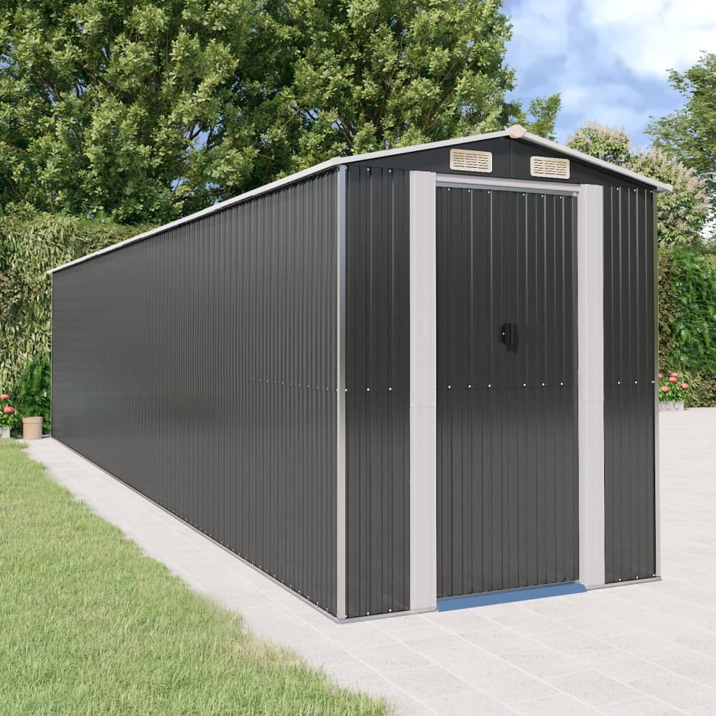 vidaXL Garden Shed Anthracite 75.6"x336.6"x87.8" Galvanized Steel