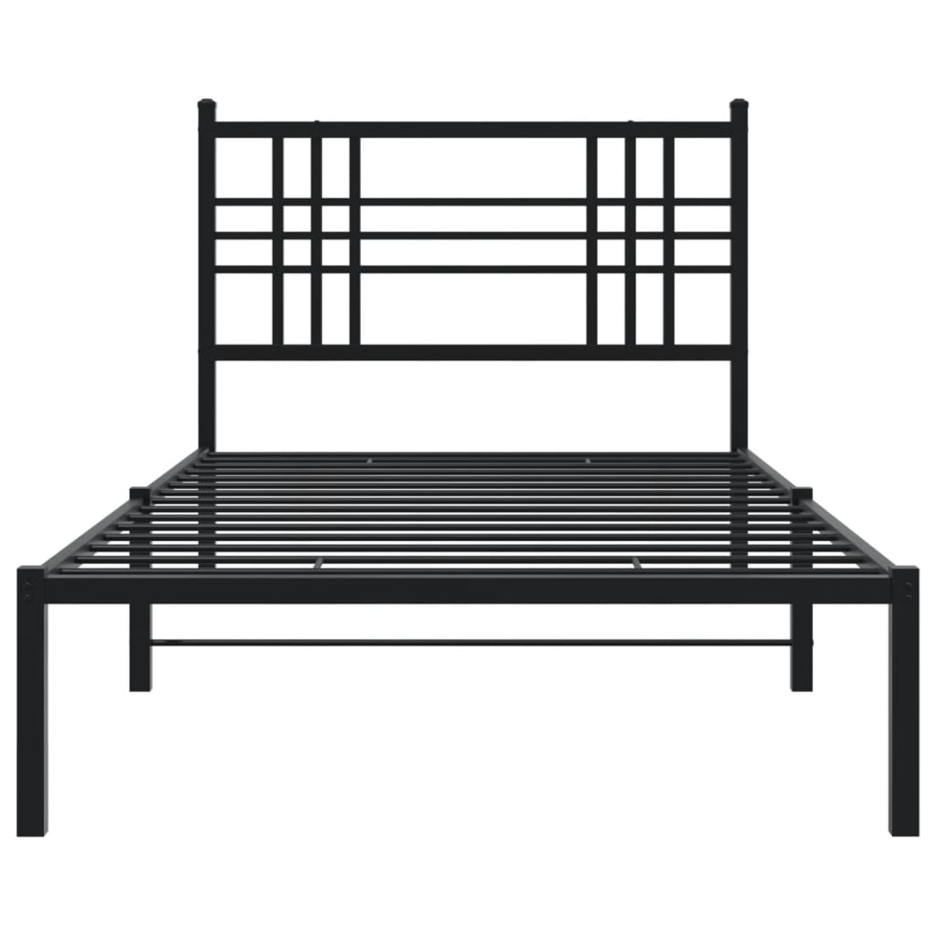 vidaXL Metal Bed Frame without Mattress with Headboard Black 39.4"x78.7"