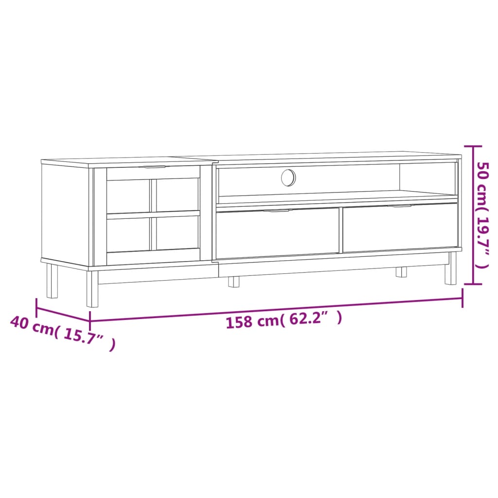 vidaXL TV Stand with Glass Door FLAM 62.2"x15.7"x19.7" Solid Wood Pine