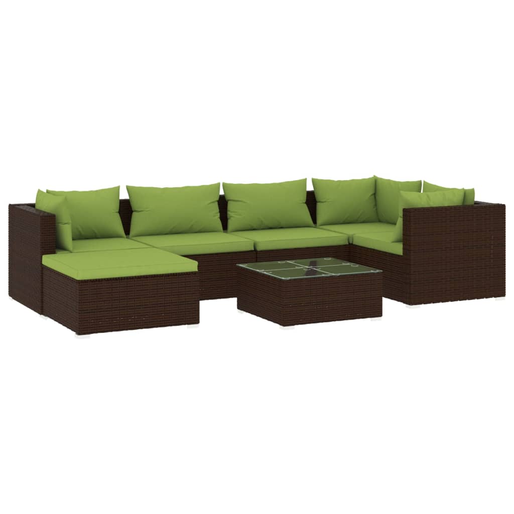 vidaXL 7 Piece Patio Lounge Set with Cushions Poly Rattan Brown