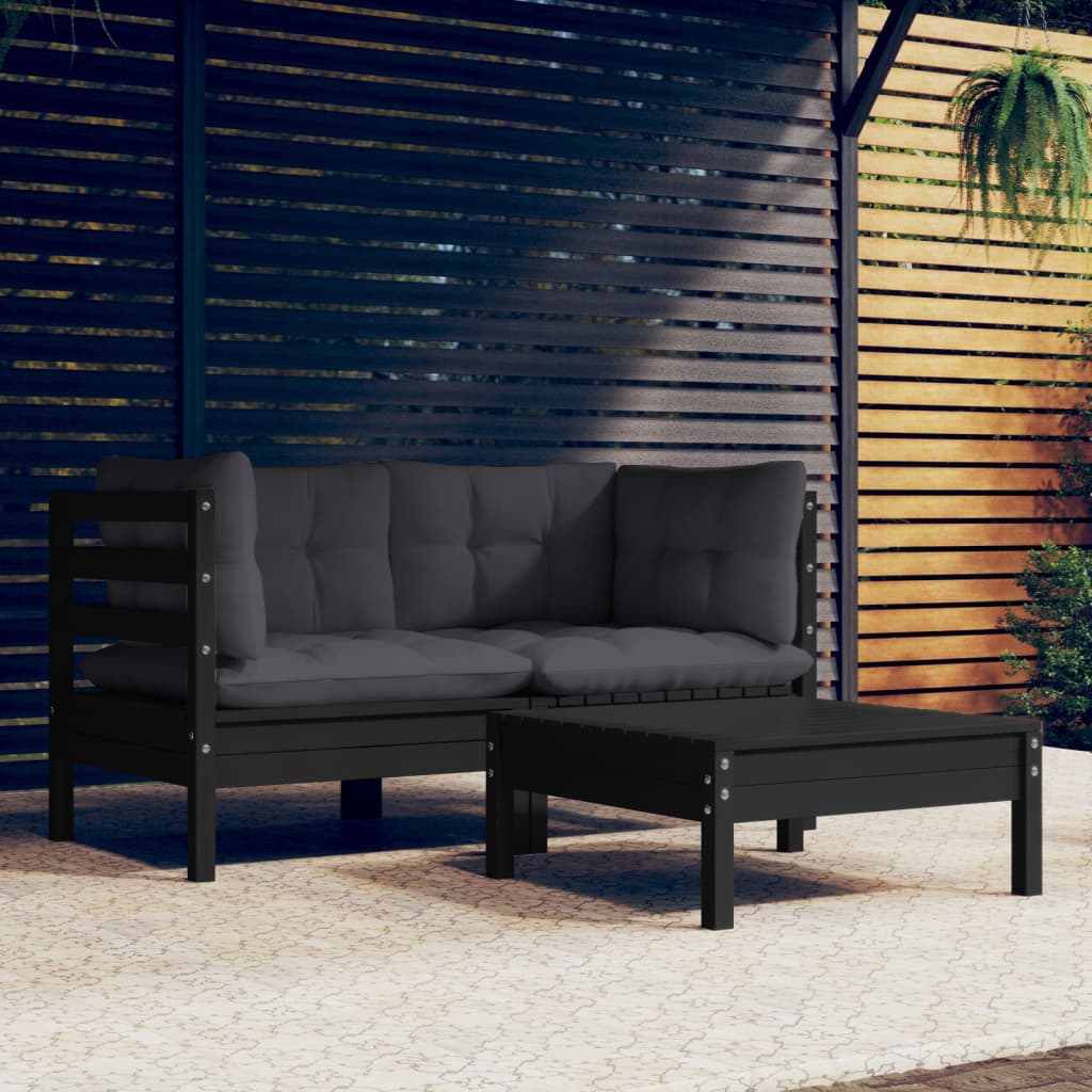 vidaXL 3 Piece Patio Lounge Set with Anthracite Cushions Pinewood