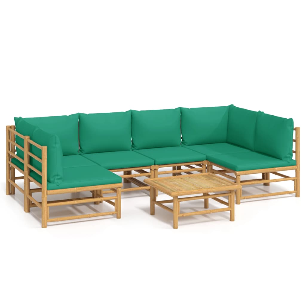 vidaXL 7 Piece Patio Lounge Set with Green Cushions Bamboo