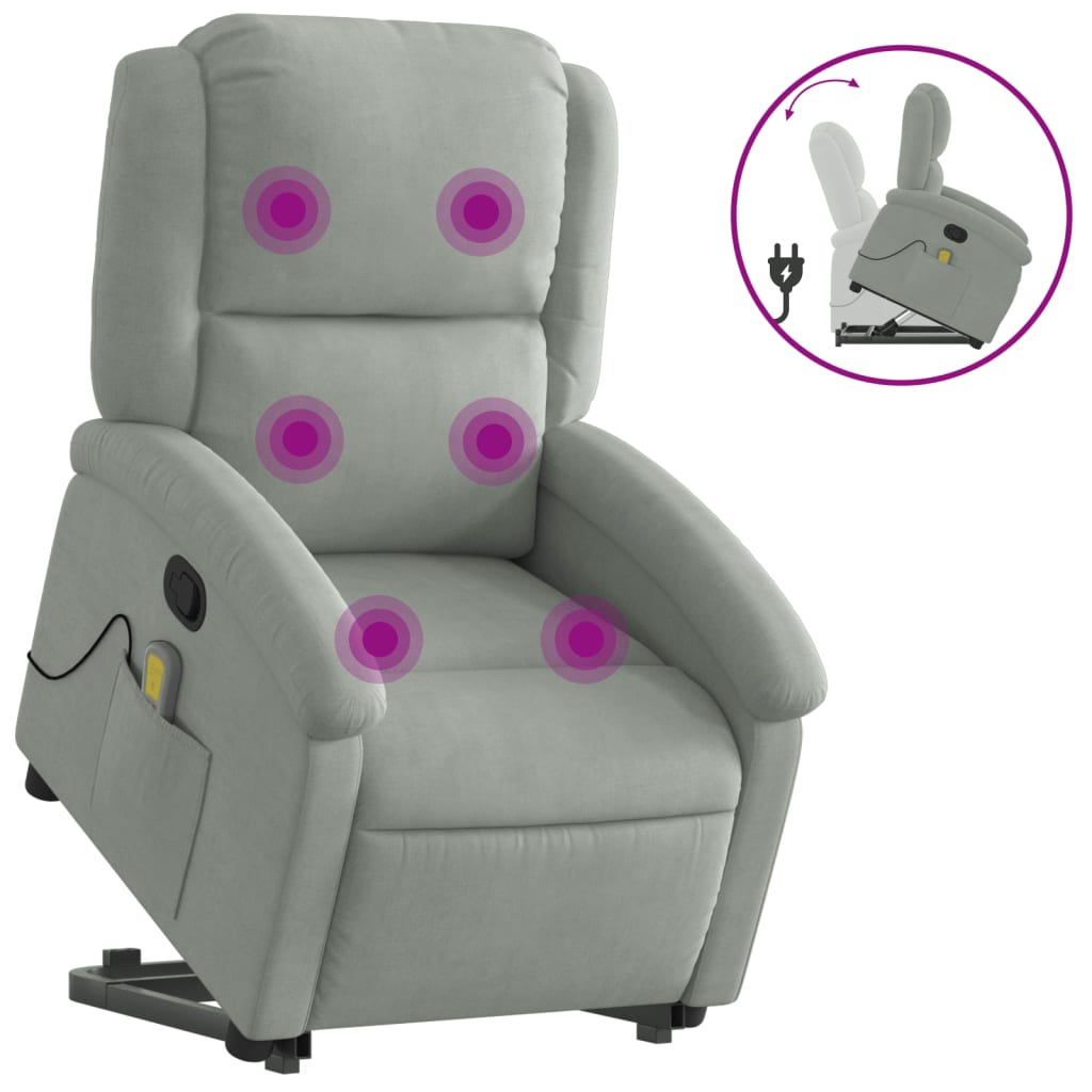 vidaXL Stand up Massage Recliner Chair Light Gray Velvet