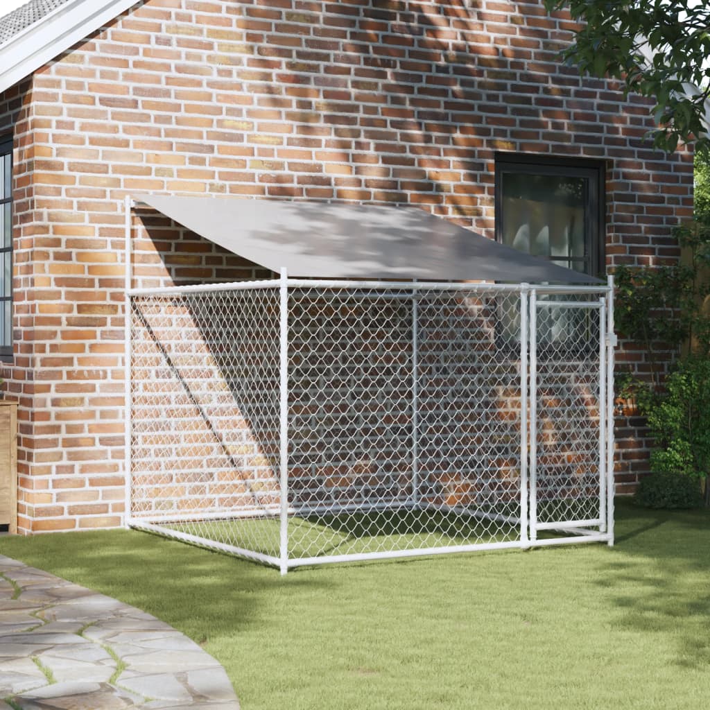 vidaXL Dog Cage with Roof and Door Gray 6.6'x6.6'x6.6' Galvanized Steel