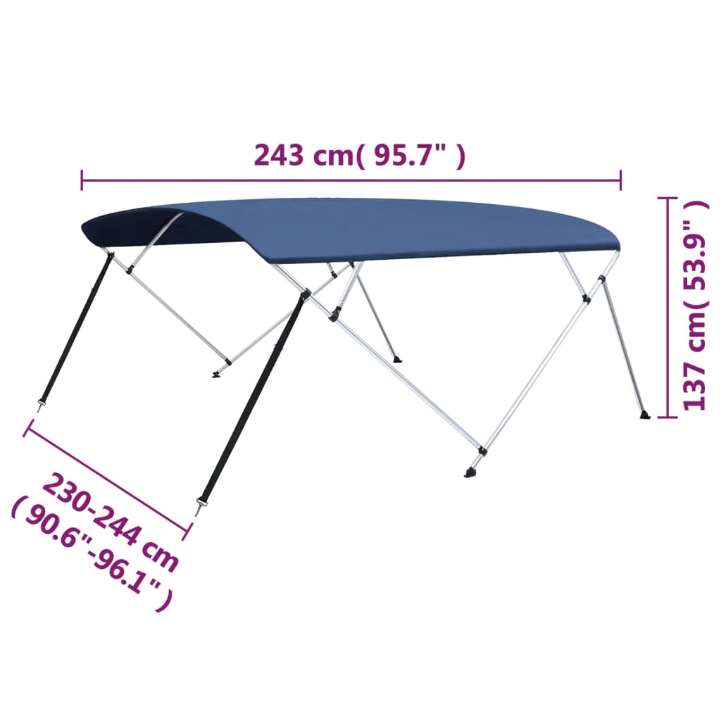 vidaXL 4 Bow Bimini Top Navy Blue 95.7"x(90.6"-96.1")x53.9"