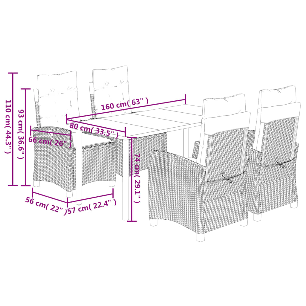 vidaXL 5 Piece Patio Dining Set with Cushions Beige Poly Rattan