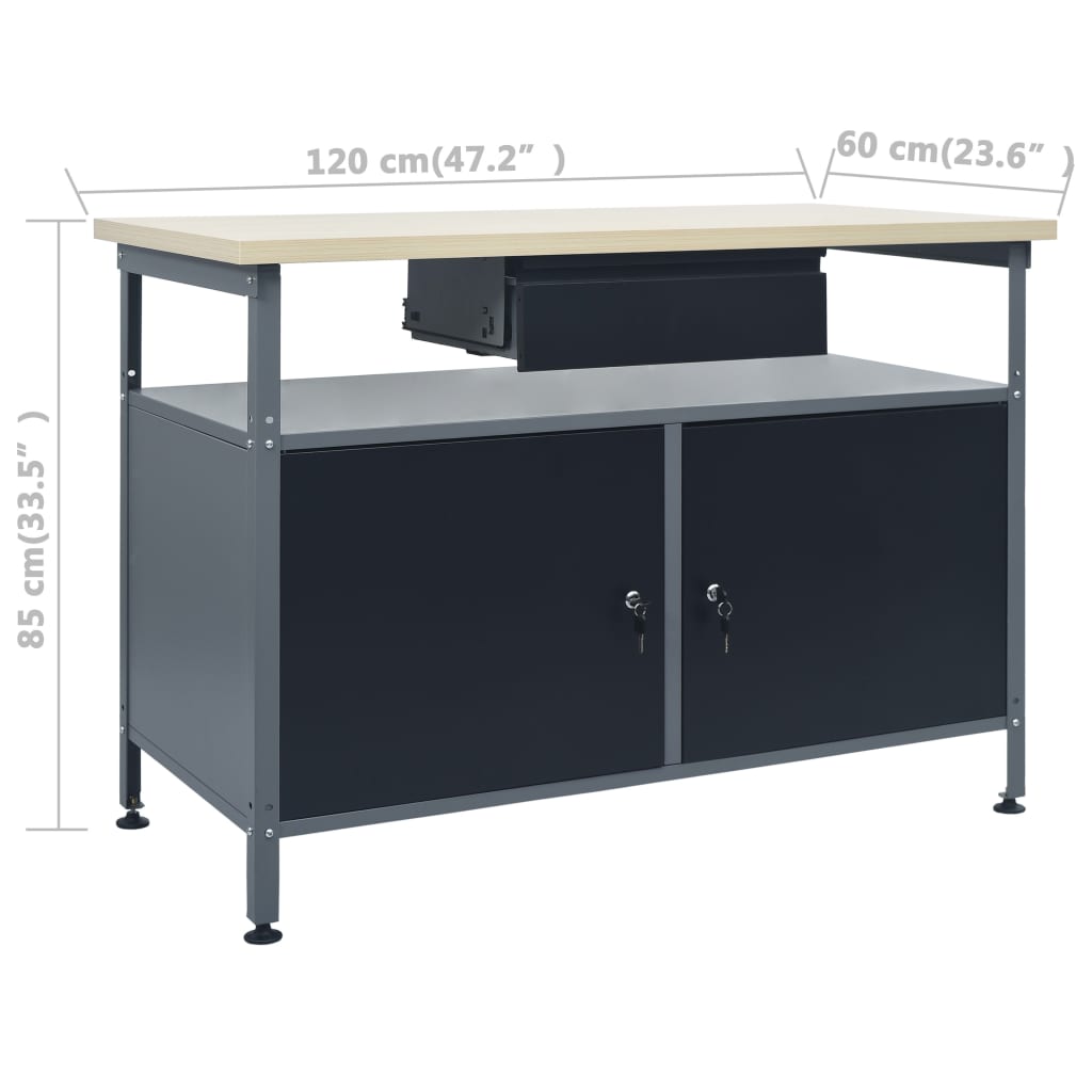 vidaXL Workbench Black 47.2"x23.6"x33.5" Steel