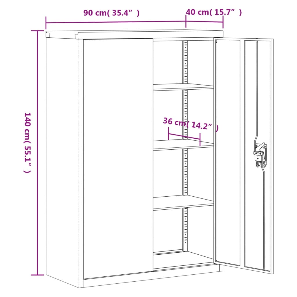 vidaXL File Cabinet Black 35.4"x15.7"x55.1" Steel