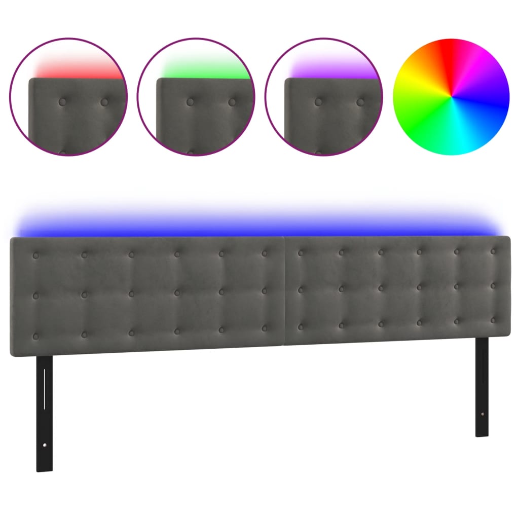 vidaXL LED Headboard Dark Gray 63"x2"x30.7"/34.6" Velvet