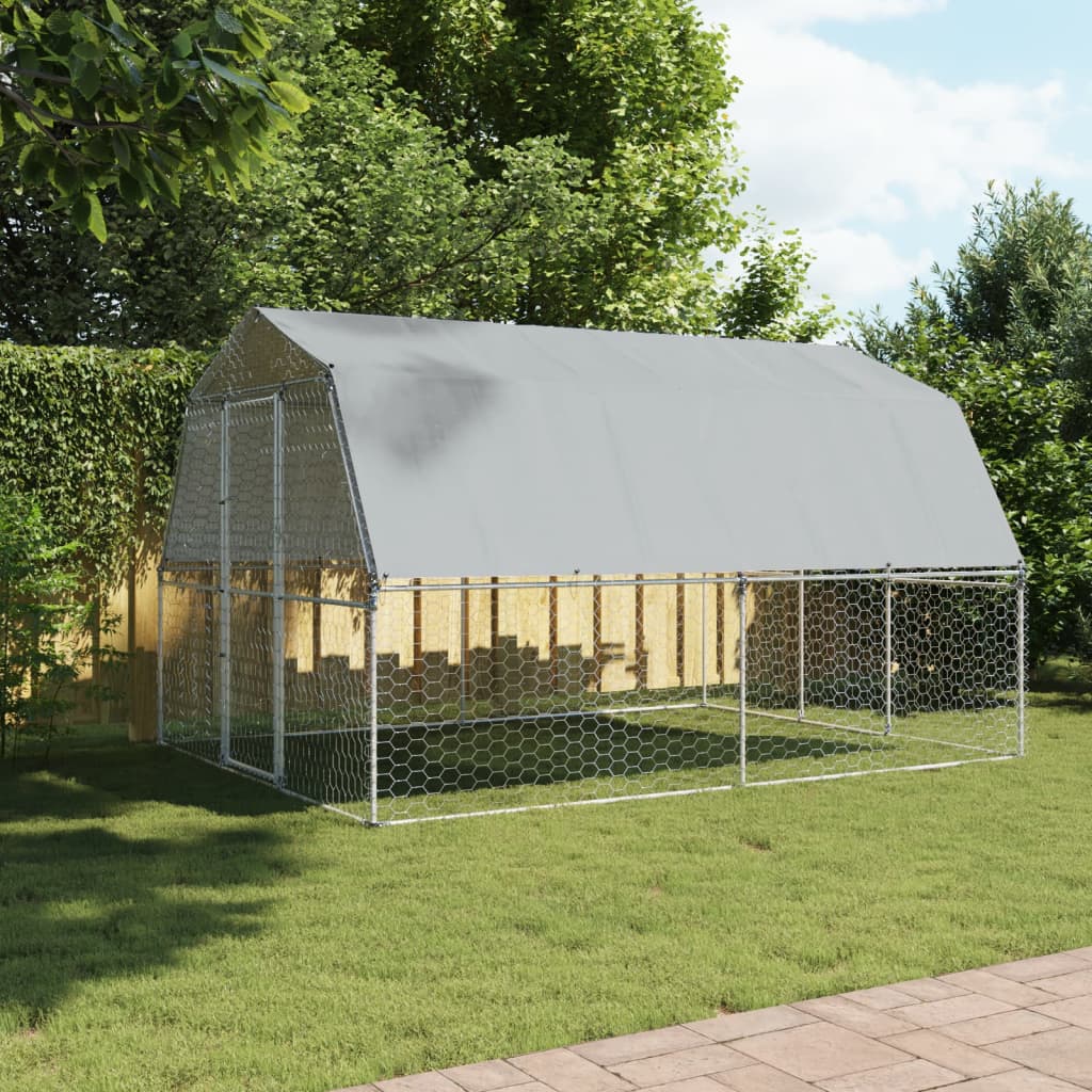 vidaXL Bird Cage with Roof and Door Silver Galvanized Steel