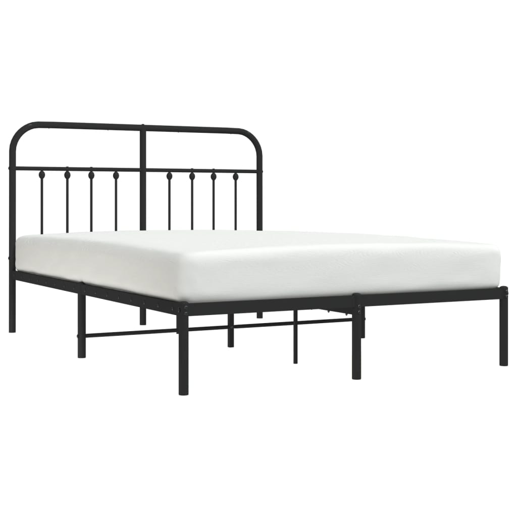 vidaXL Metal Bed Frame with Headboard Black 53.1"x74.8"