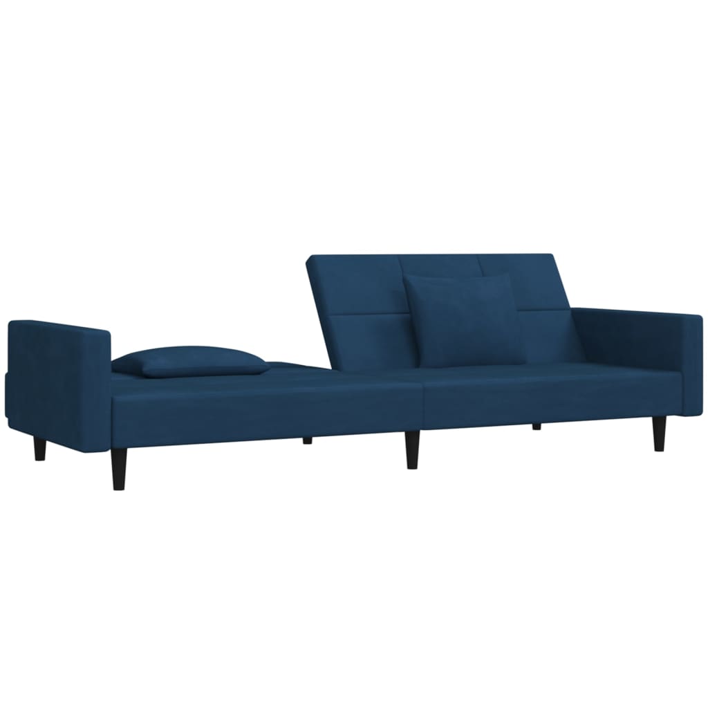 vidaXL 2-Seater Sofa Bed with Two Pillows Blue Velvet