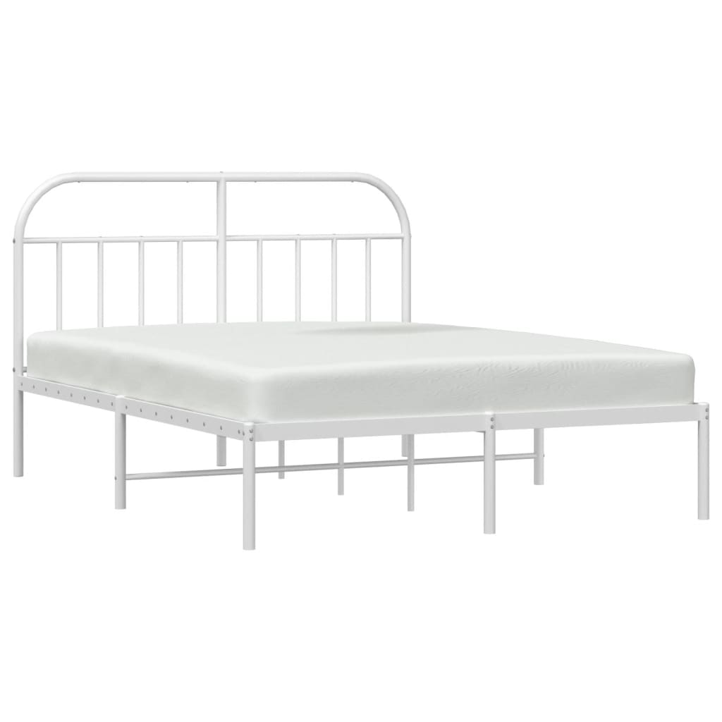 vidaXL Metal Bed Frame without Mattress with Headboard White 72"x83.9"