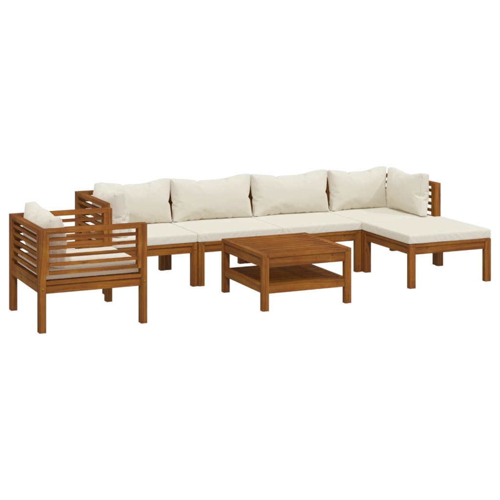 vidaXL 7 Piece Patio Lounge Set with Cream Cushion Solid Acacia Wood