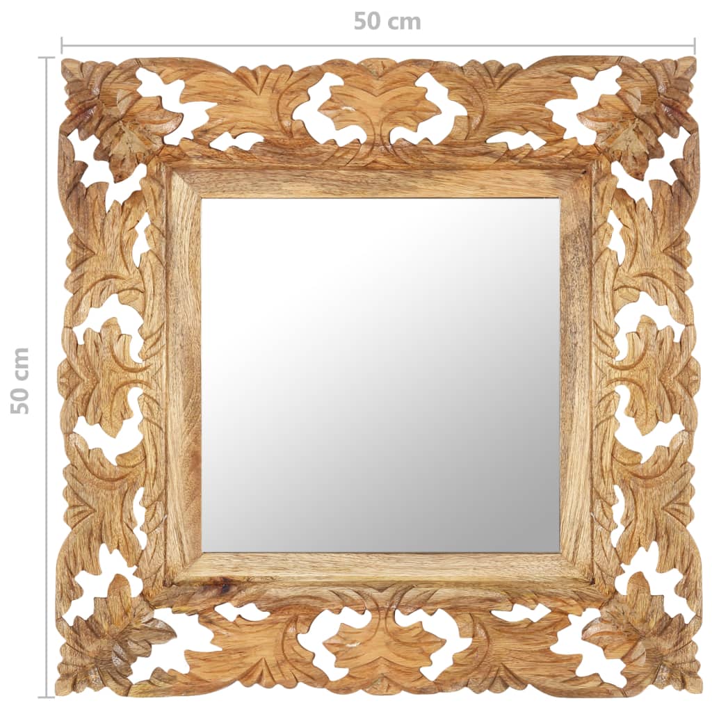 vidaXL Hand Carved Mirror Brown 19.7"x19.7" Solid Mango Wood