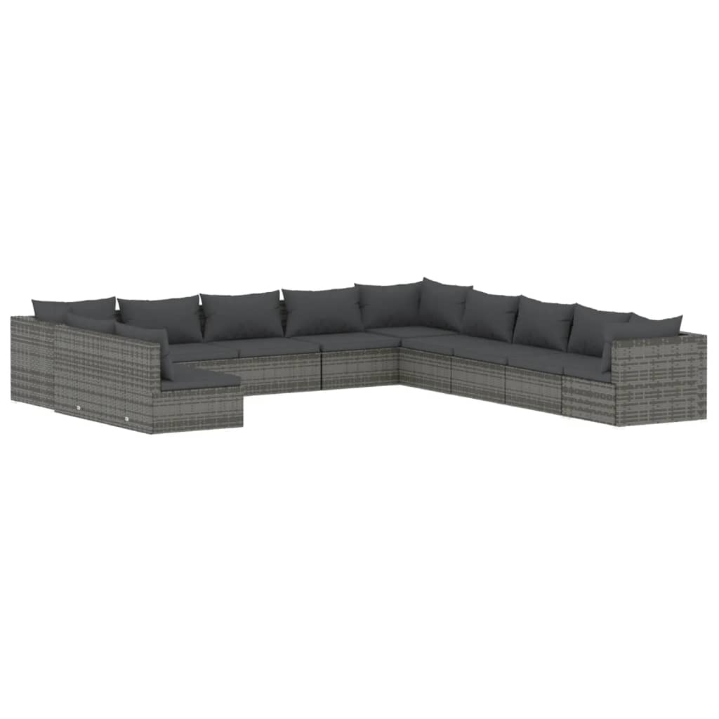 vidaXL 11 Piece Patio Lounge Set with Cushions Gray Poly Rattan