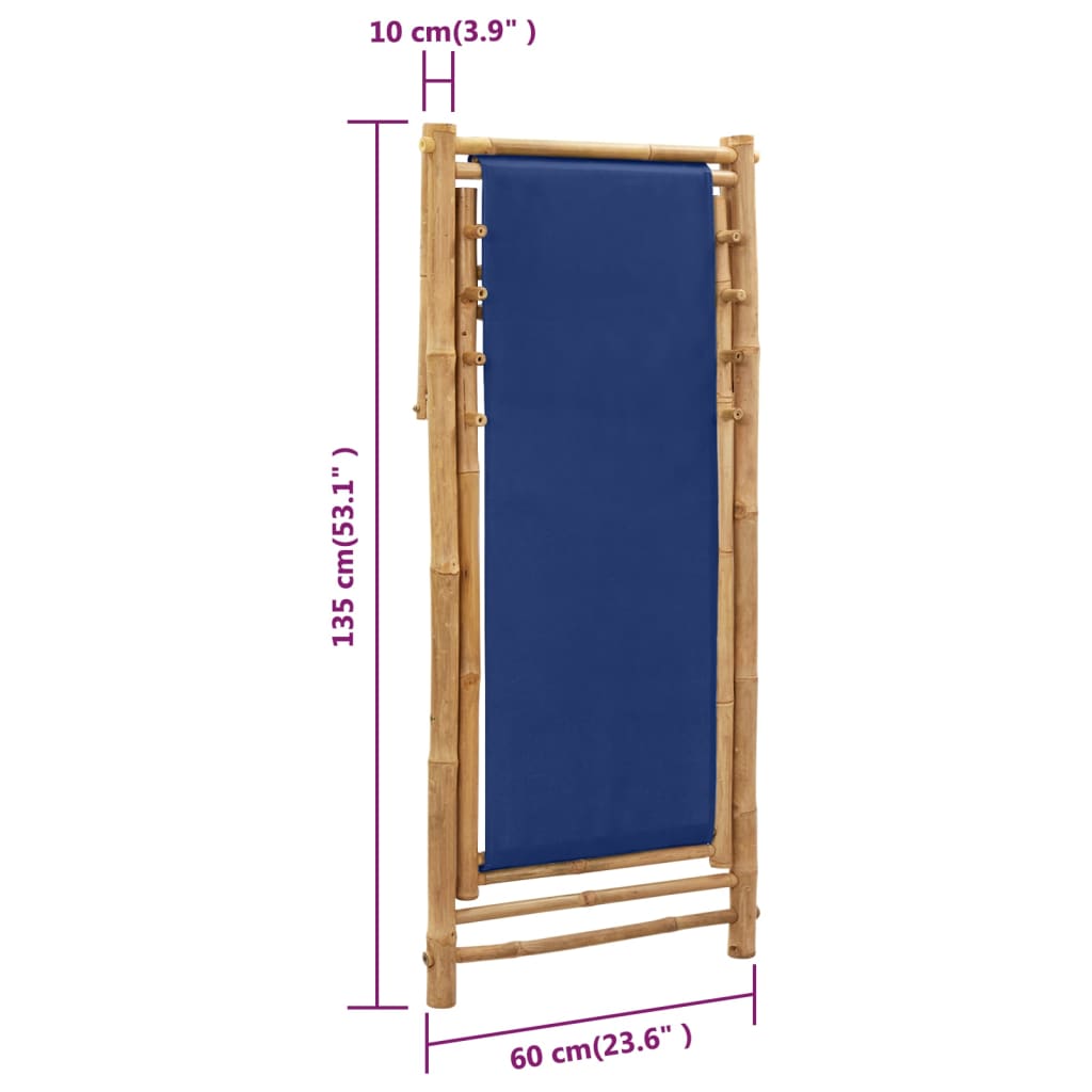 vidaXL Deck Chair Bamboo and Canvas Navy Blue