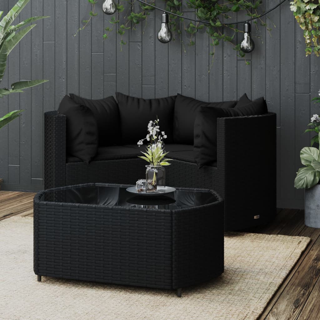 vidaXL 4 Piece Patio Lounge Set with Cushions Black Poly Rattan