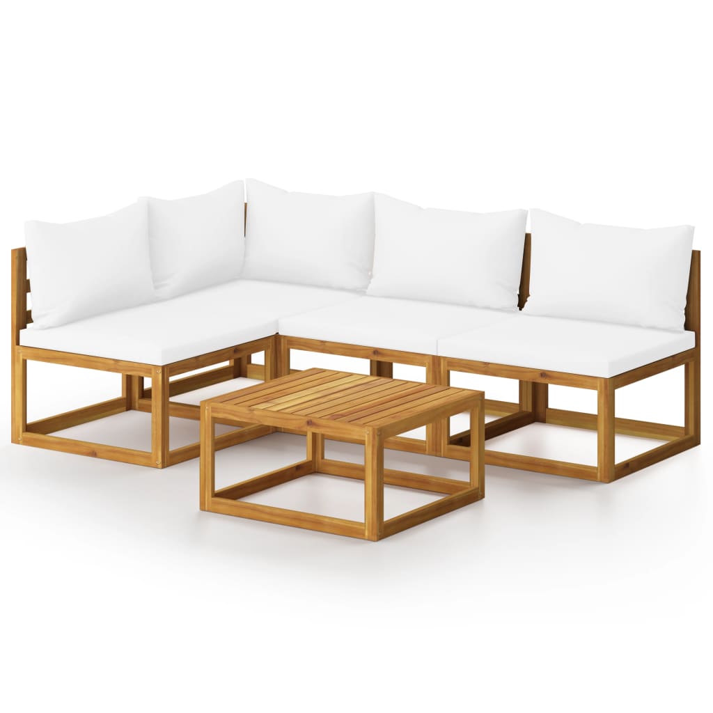 vidaXL 5 Piece Patio Lounge Set with Cushion Cream Solid Acacia Wood