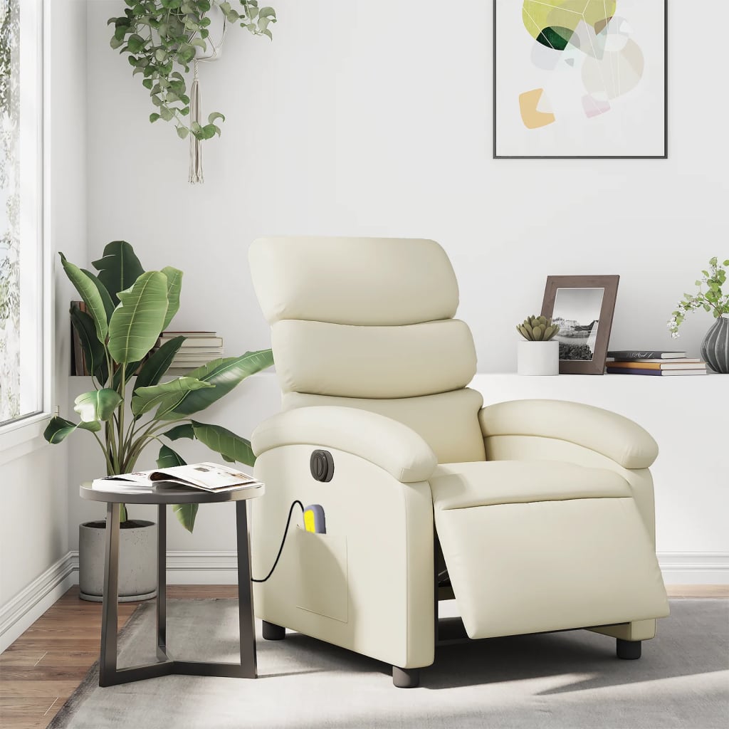 vidaXL Electric Massage Recliner Chair Cream Faux Leather