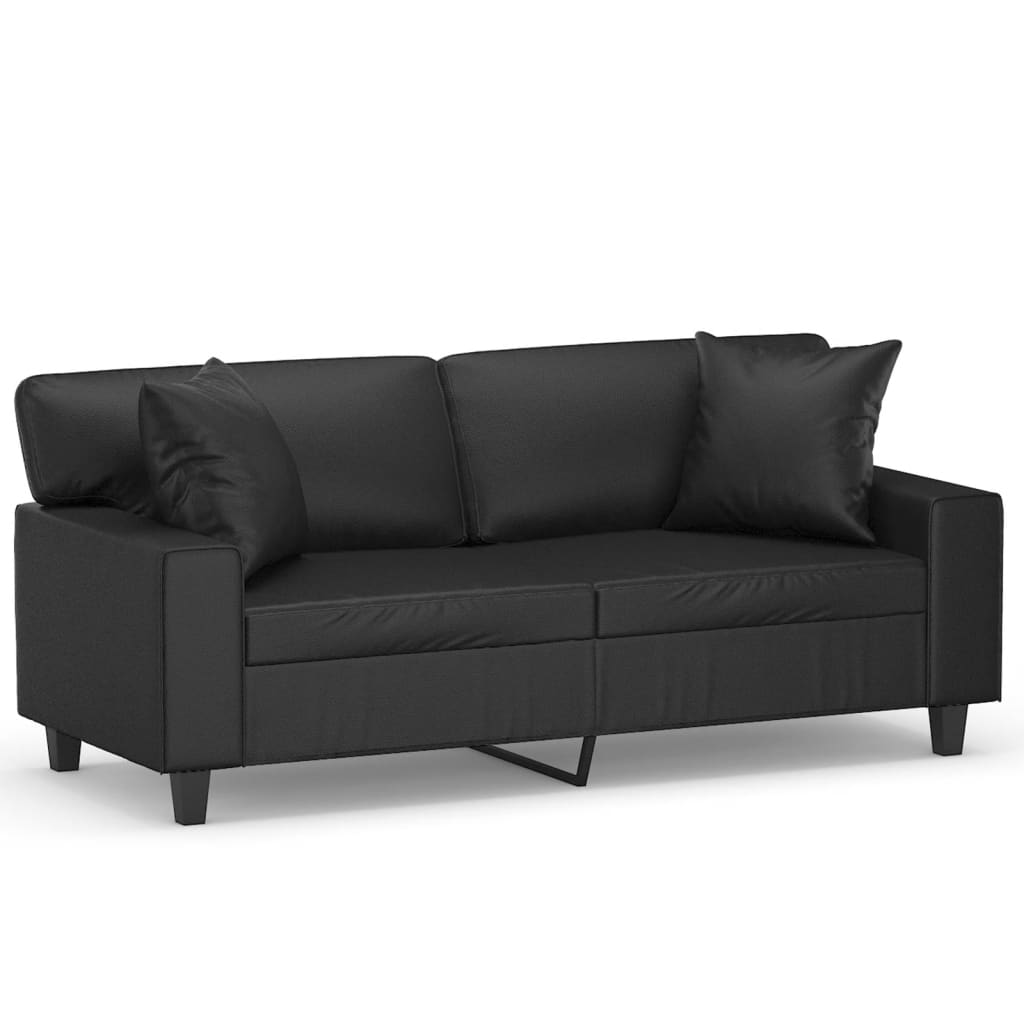 vidaXL 2-Seater Sofa with Throw Pillows Black 55.1" Faux Leather