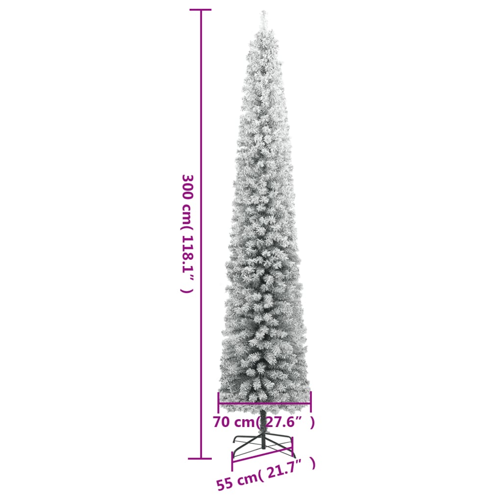 vidaXL Slim Christmas Tree with Stand and Flocked Snow 118.1" PVC