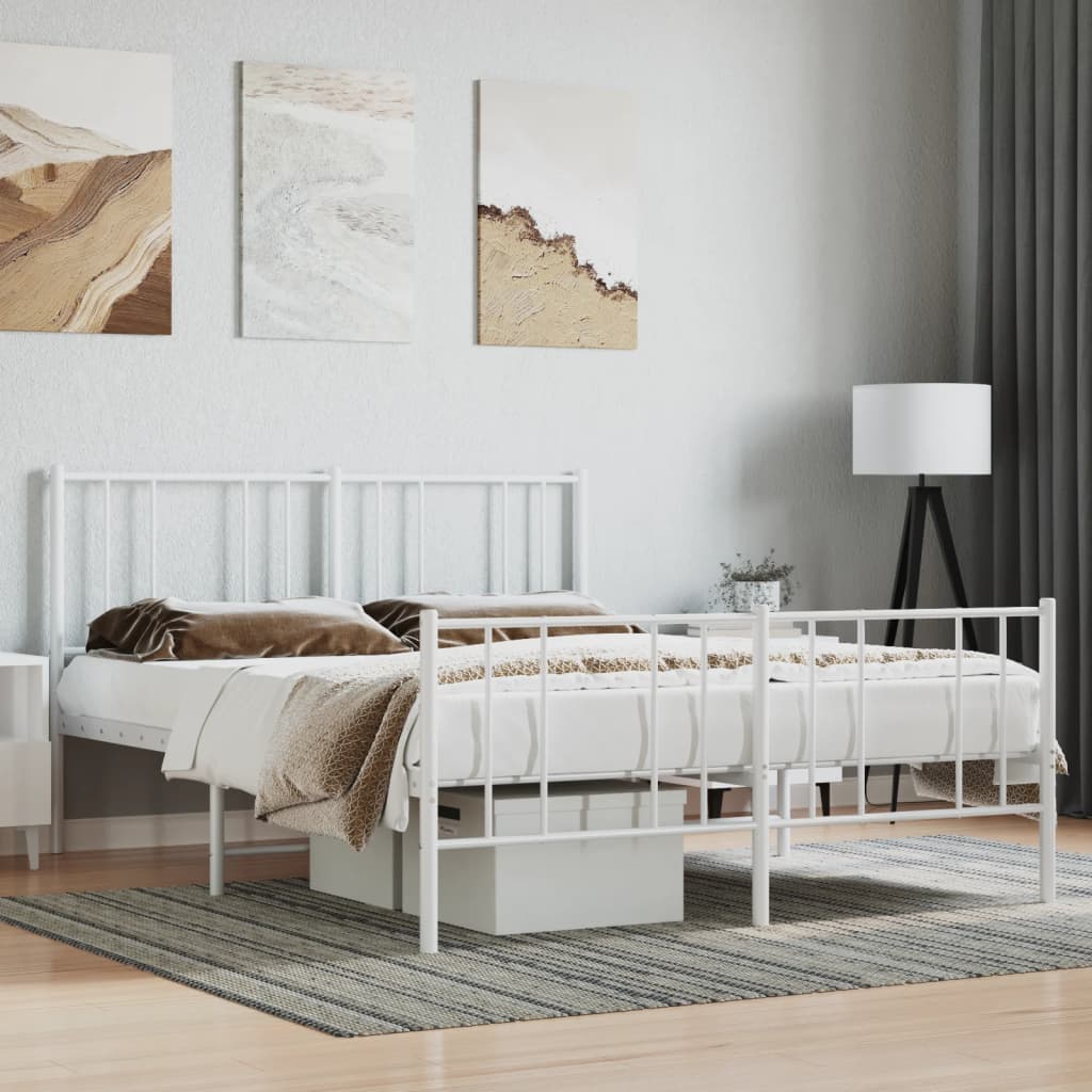 vidaXL Metal Bed Frame without Mattress with Footboard White 53.1"x74.8"