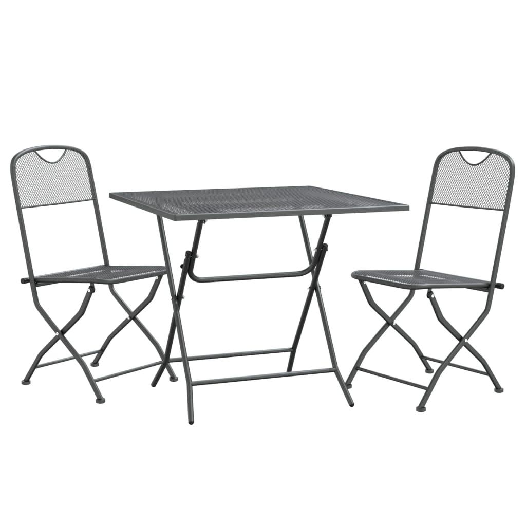 vidaXL 3 Piece Patio Dining Set Expanded Metal Mesh Anthracite