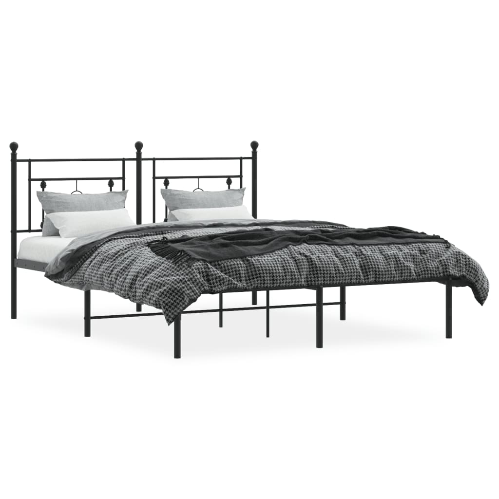 vidaXL Metal Bed Frame without Mattress with Headboard Black 59.1"x78.7"