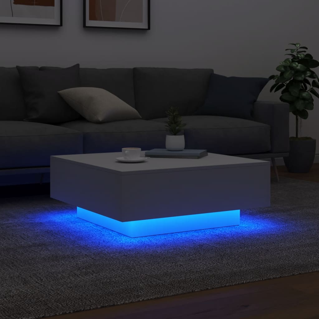 vidaXL Coffee Table with LED Lights White 31.5"x31.5"x12.2"