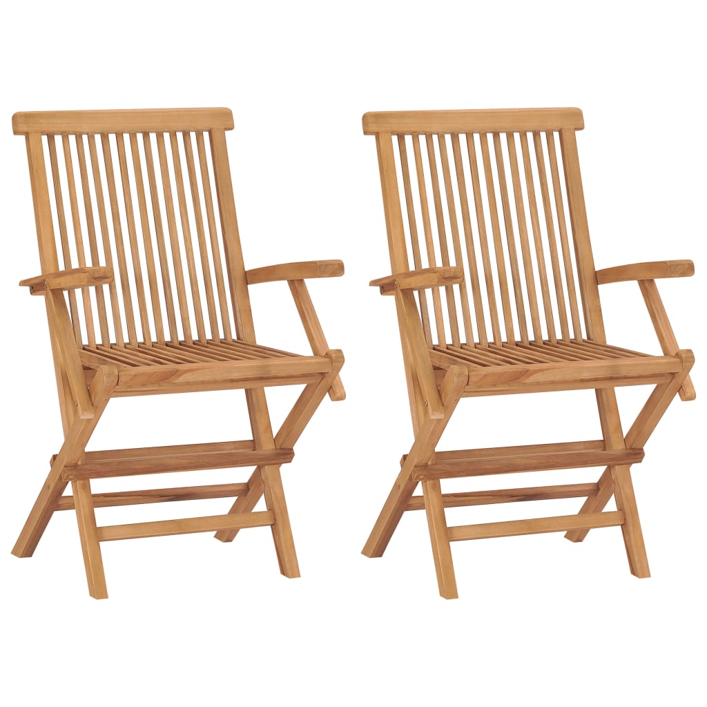 vidaXL Patio Chairs with Cream White Cushions 2 pcs Solid Teak Wood