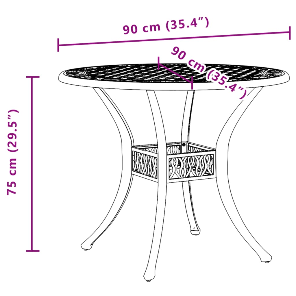 vidaXL Patio Table White Ø35.4"x29.5" Cast Aluminum