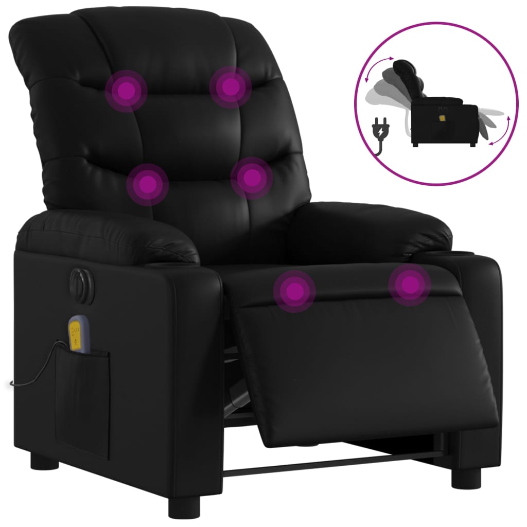 vidaXL Electric Massage Recliner Chair Black Faux Leather