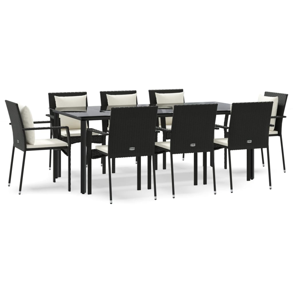 vidaXL 9 Piece Patio Dining Set with Cushions Black Poly Rattan