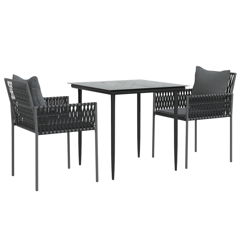 vidaXL 3 Piece Patio Dining Set with Cushions Poly Rattan and Steel