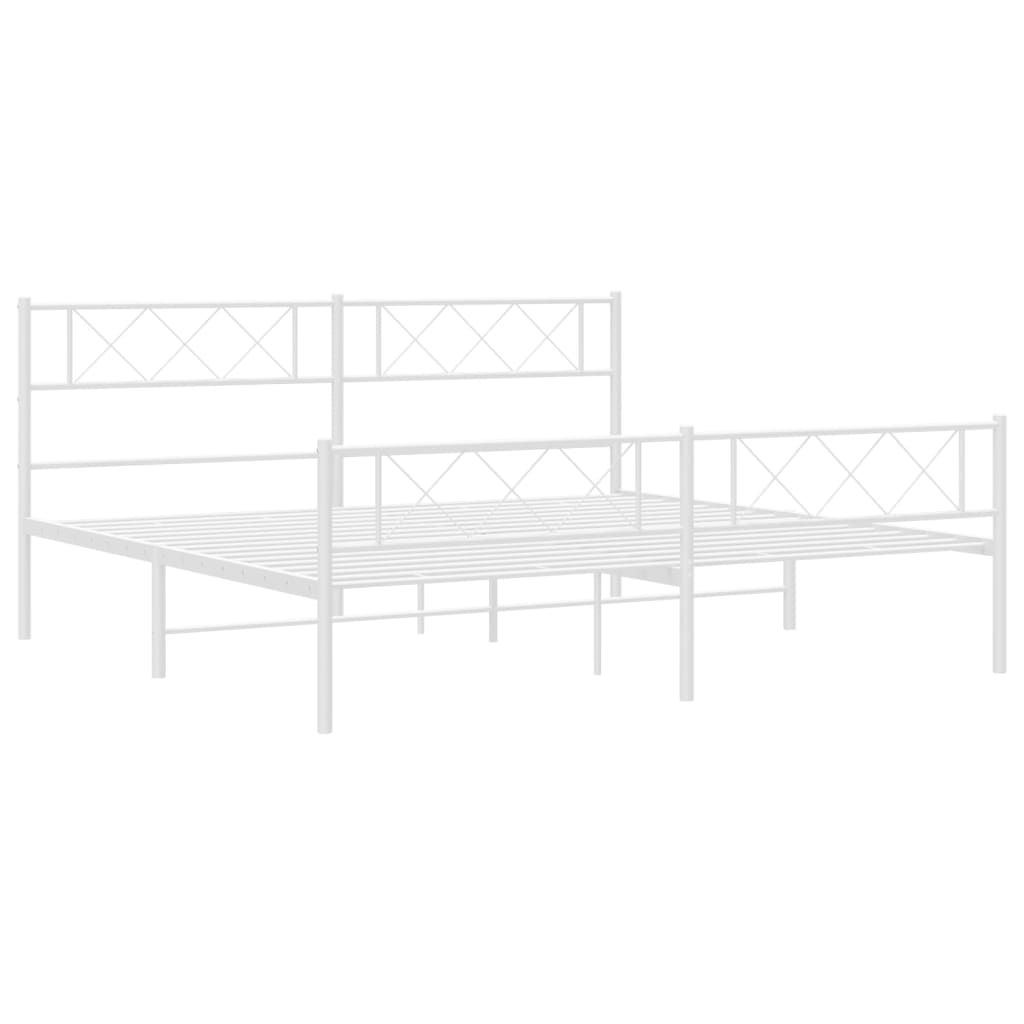 vidaXL Metal Bed Frame without Mattress with Footboard White 76"x79.9"