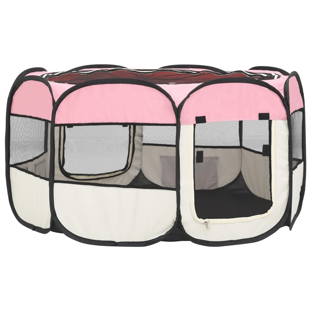 vidaXL Foldable Dog Playpen with Carrying Bag Pink 49.2"x49.2"x24"