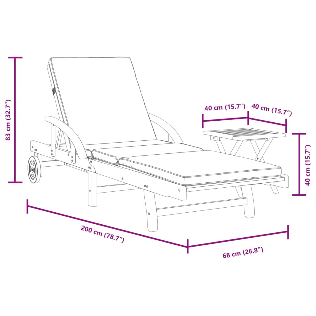 vidaXL Sun Lounger with Cushion and Table Solid Wood Acacia